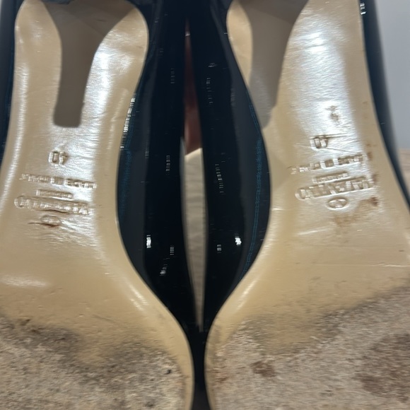 Pre-Owned VALENTINO Black Patent Leather Flat Bow Peep Toe Pumps Sz 40 - Picture 9 of 9